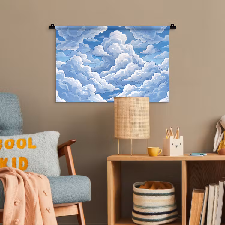 Wolken - Hemel - Abstract - Wit Wandkleed katoen klein -wsfeer4_kind