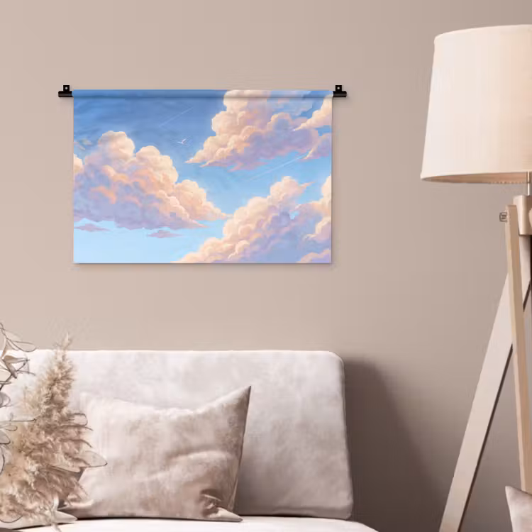 Wolken - Lucht - Natuur - Blauw Wandkleed katoen klein -sfeer4