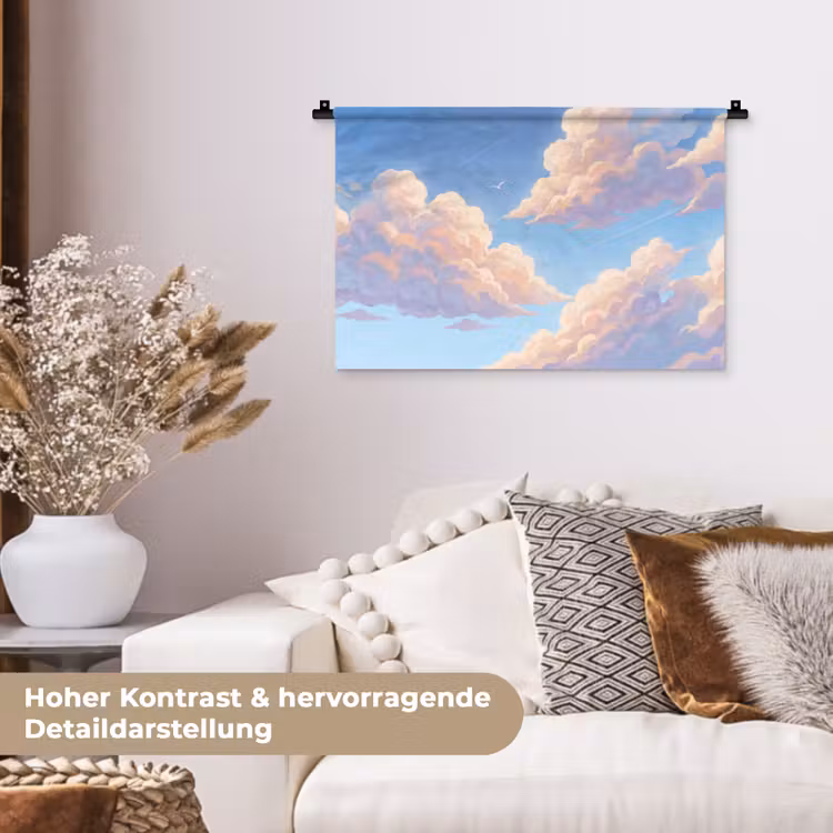 Wolken - Lucht - Natuur - Blauw Wandkleed katoen klein -tsfeer1_DE