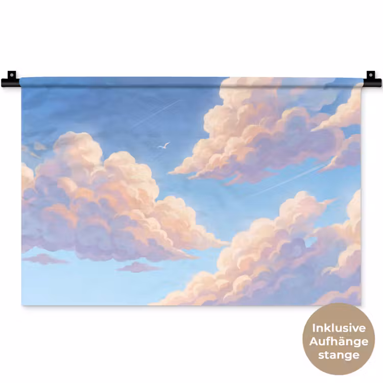 Wolken - Lucht - Natuur - Blauw Wandkleed katoen klein -t3d_DE