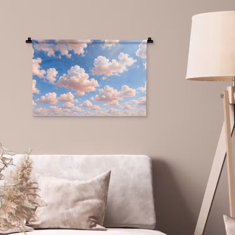 Wolken - Hemel - Natuur - Licht - Blauw Wandkleed katoen klein -sfeer4