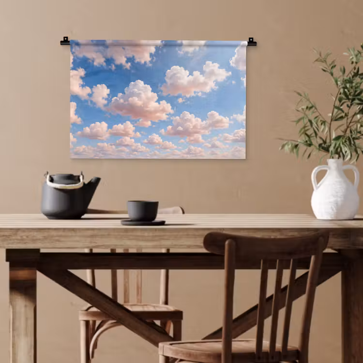 Wolken - Hemel - Natuur - Licht - Blauw Wandkleed katoen klein -sfeer6