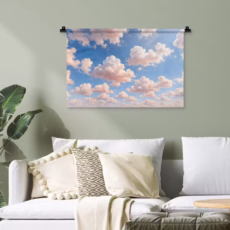Wolken - Hemel - Natuur - Licht - Blauw Wandkleed katoen klein -sfeer7