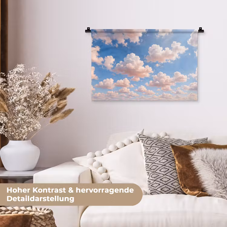 Wolken - Hemel - Natuur - Licht - Blauw Wandkleed katoen klein -tsfeer1_DE