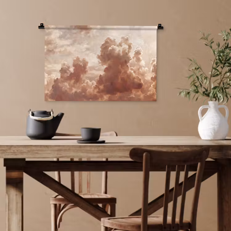 Wolken - Lucht - Natuur - Modern - Bruin Wandkleed katoen klein -sfeer6