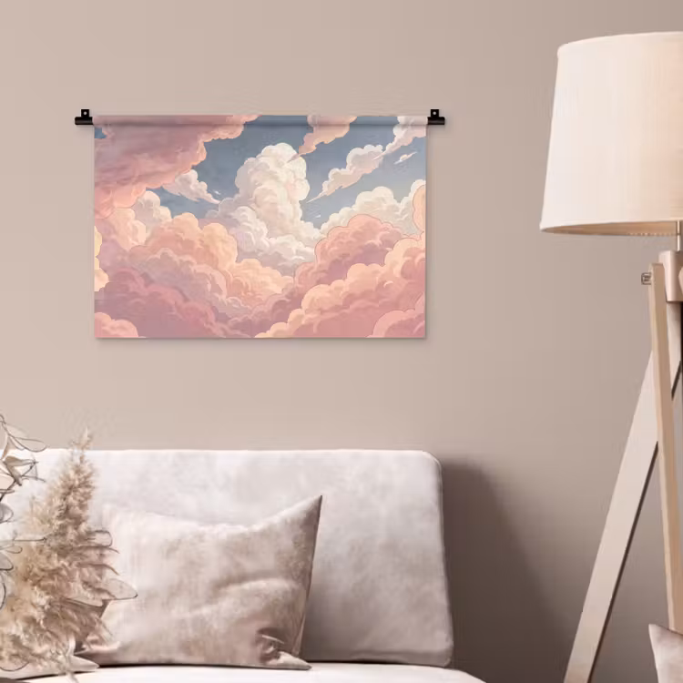 Wolken - Lucht - Natuur - Pastel - Roze Wandkleed katoen klein -sfeer4