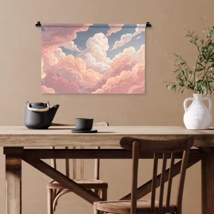 Wolken - Lucht - Natuur - Pastel - Roze Wandkleed katoen klein -sfeer6