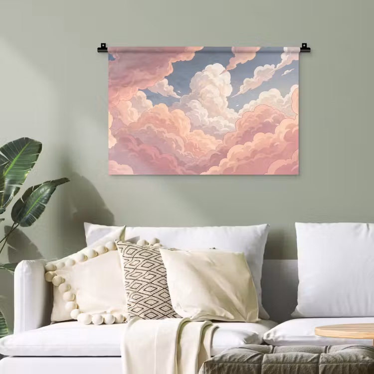Wolken - Lucht - Natuur - Pastel - Roze Wandkleed katoen klein -sfeer7
