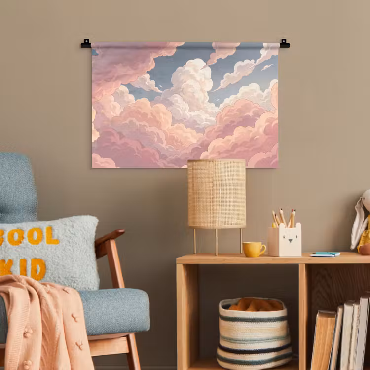 Wolken - Lucht - Natuur - Pastel - Roze Wandkleed katoen klein -wsfeer4_kind