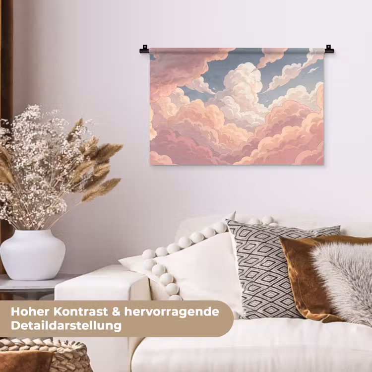Wolken - Lucht - Natuur - Pastel - Roze Wandkleed katoen klein -tsfeer1_DE