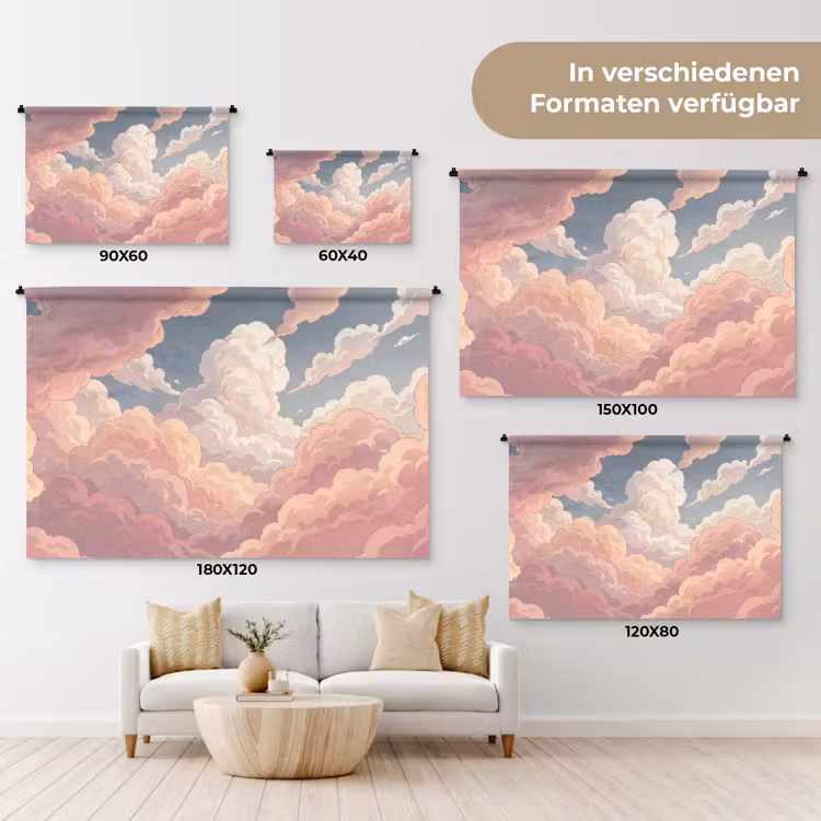 Wolken - Lucht - Natuur - Pastel - Roze Wandkleed katoen klein -tsfeer8_DE