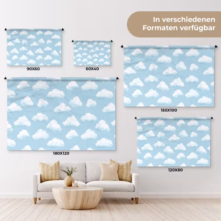 Wolken - Illustratie - Blauw Wandkleed katoen klein 269 -tsfeer8_DE