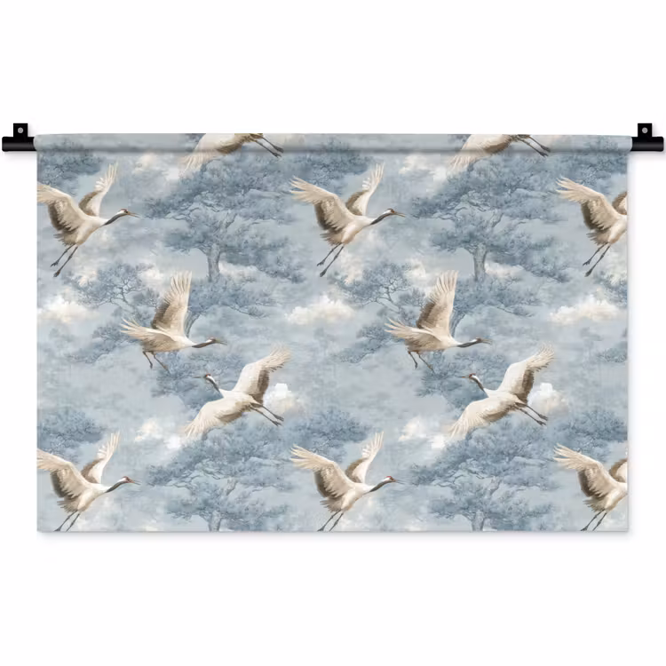 Wolken - Kraanvogels - Blauw Wandkleed katoen klein 269 -zz3d