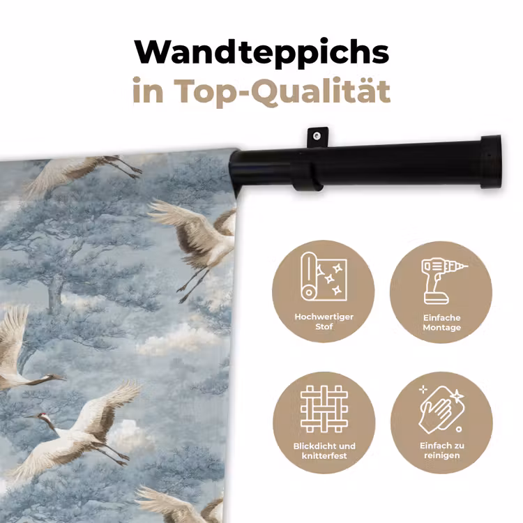 Wolken - Kraanvogels - Blauw Wandkleed katoen klein 269 -tsfeer2_DE