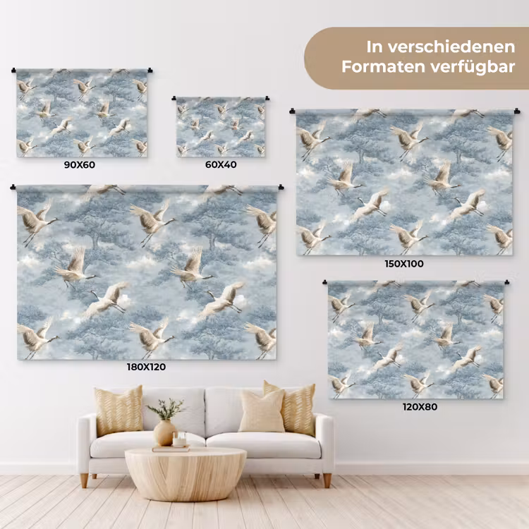 Wolken - Kraanvogels - Blauw Wandkleed katoen klein 269 -tsfeer8_DE