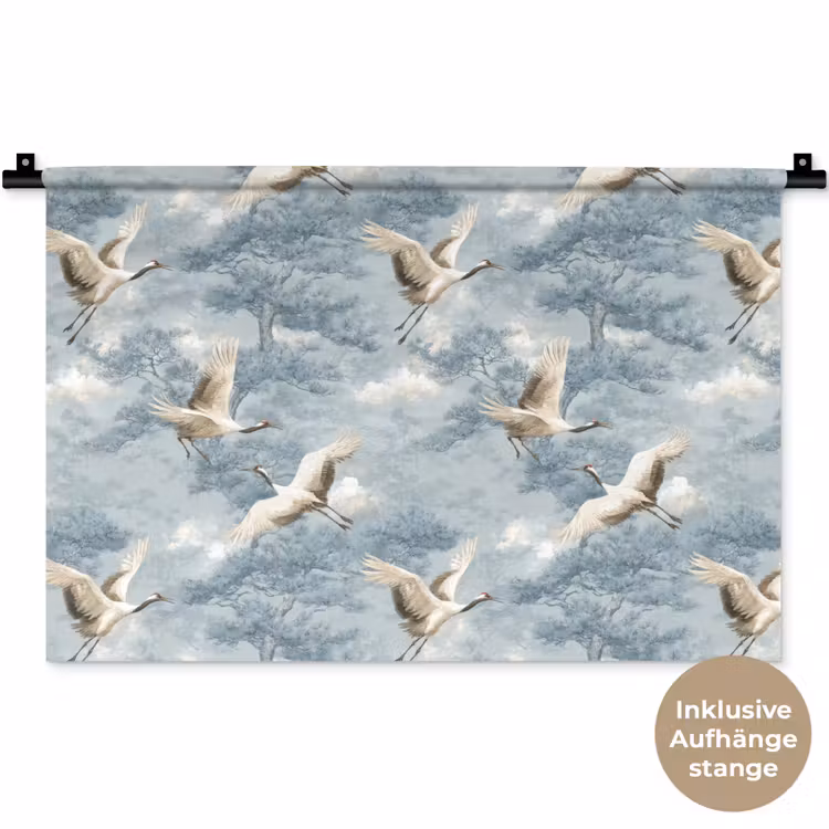 Wolken - Kraanvogels - Blauw Wandkleed katoen klein 269 -t3d_DE