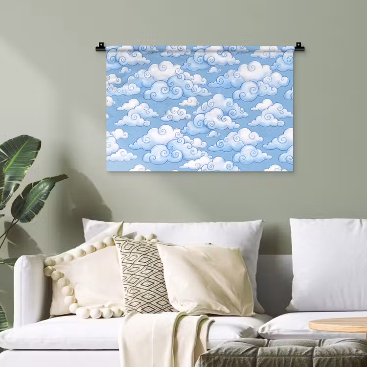 Wolken - Patroon - Hemel - Illustratie - Wit Wandkleed katoen klein -sfeer7