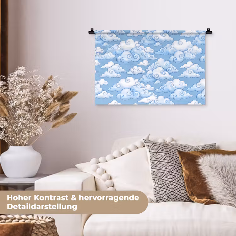 Wolken - Patroon - Hemel - Illustratie - Wit Wandkleed katoen klein -tsfeer1_DE