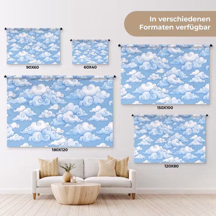 Wolken - Patroon - Hemel - Illustratie - Wit Wandkleed katoen klein -tsfeer8_DE