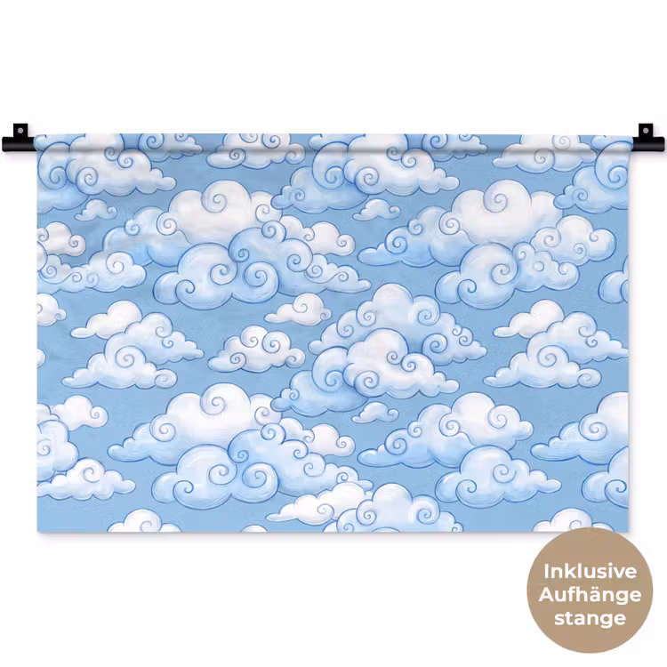 Wolken - Patroon - Hemel - Illustratie - Wit Wandkleed katoen klein -t3d_DE