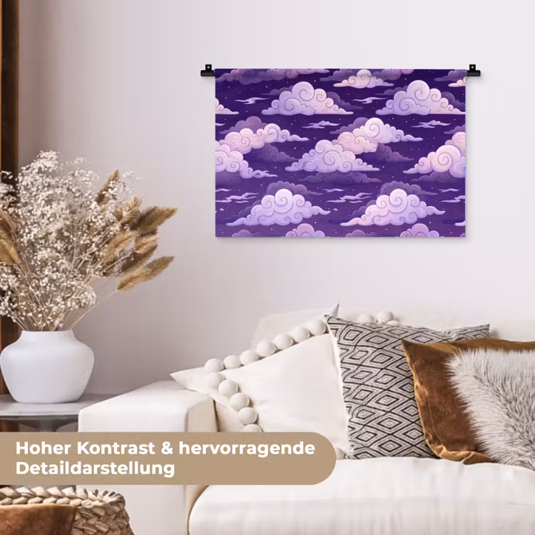 Wolken - Nacht - Natuur - Abstract - Paars Wandkleed katoen klein -tsfeer1_DE