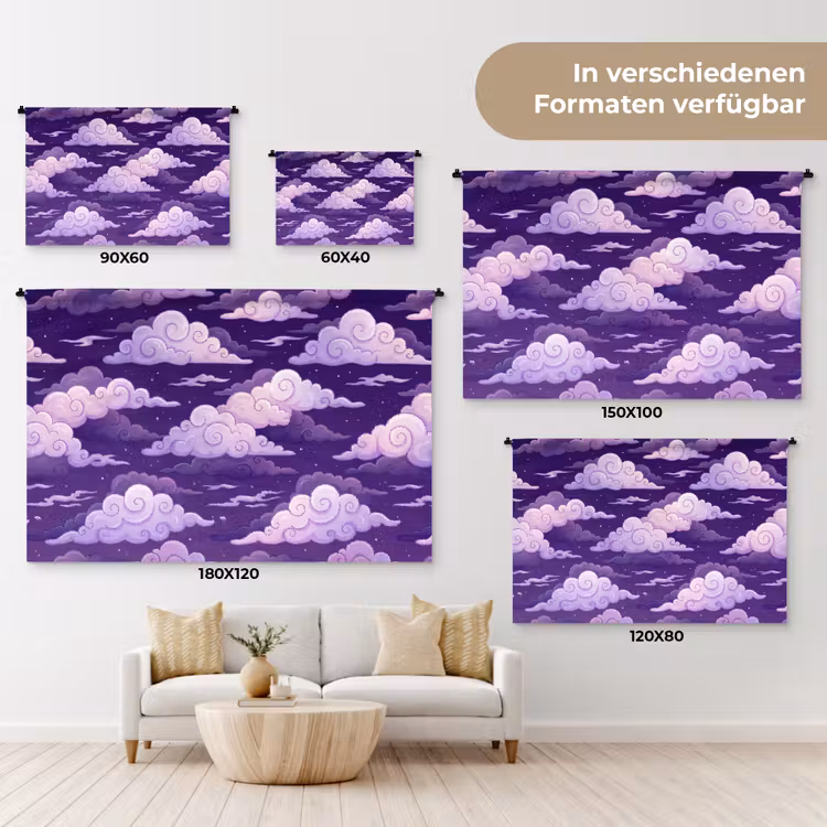 Wolken - Nacht - Natuur - Abstract - Paars Wandkleed katoen klein -tsfeer8_DE