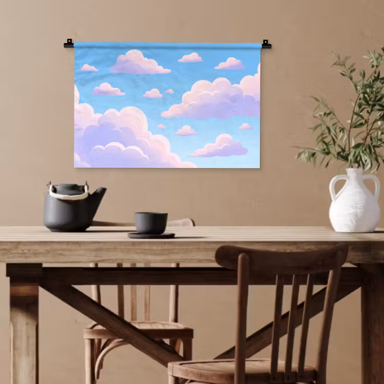 Wolken - Roze - Blauw - Natuur - Modern Wandkleed katoen klein -sfeer6