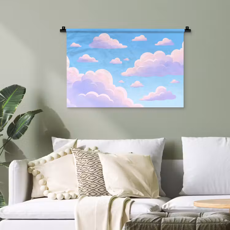 Wolken - Roze - Blauw - Natuur - Modern Wandkleed katoen klein -sfeer7