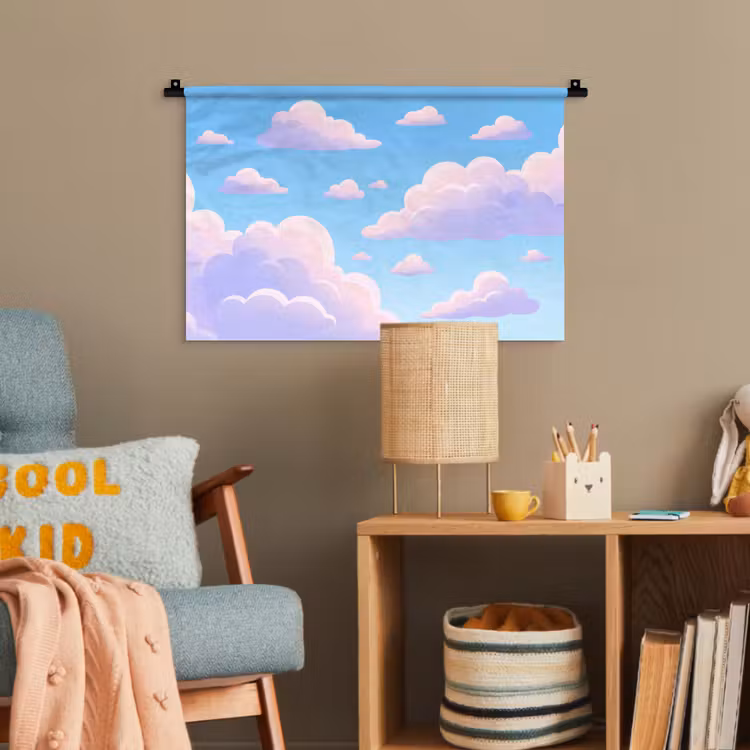 Wolken - Roze - Blauw - Natuur - Modern Wandkleed katoen klein -wsfeer4_kind