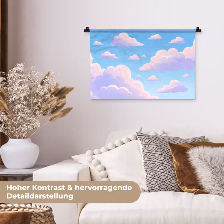 Wolken - Roze - Blauw - Natuur - Modern Wandkleed katoen klein -tsfeer1_DE