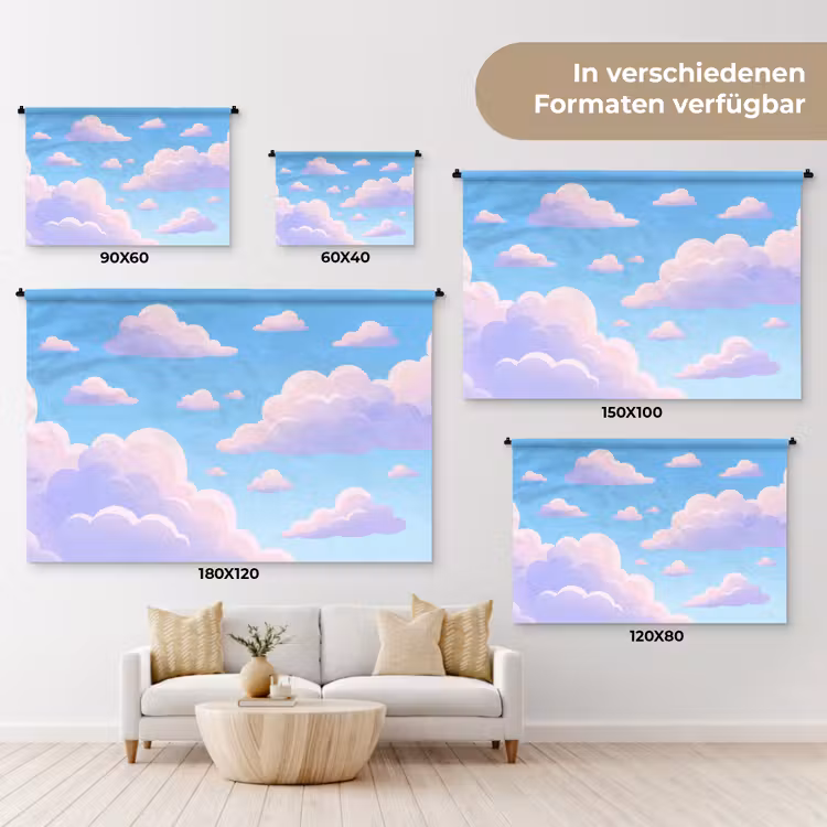 Wolken - Roze - Blauw - Natuur - Modern Wandkleed katoen klein -tsfeer8_DE