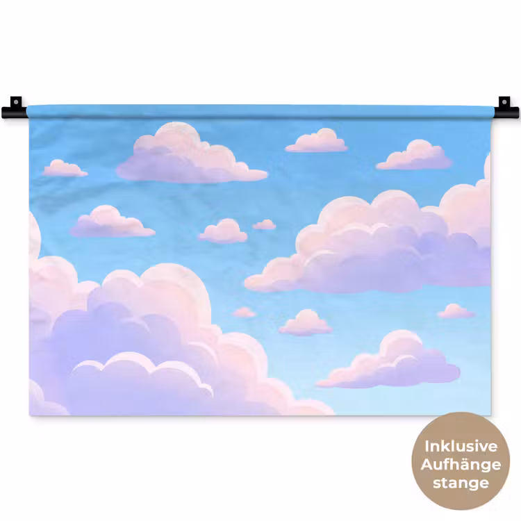 Wolken - Roze - Blauw - Natuur - Modern Wandkleed katoen klein -t3d_DE
