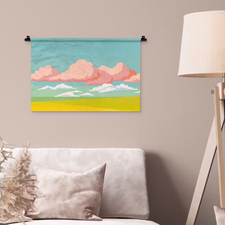Wolken - Roze - Natuur - Modern - Pastel Wandkleed katoen klein -sfeer4