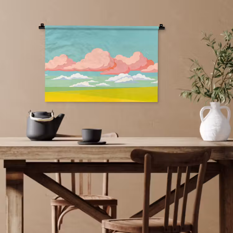 Wolken - Roze - Natuur - Modern - Pastel Wandkleed katoen klein -sfeer6