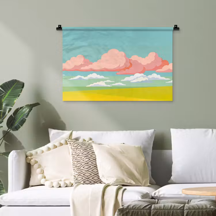 Wolken - Roze - Natuur - Modern - Pastel Wandkleed katoen klein -sfeer7