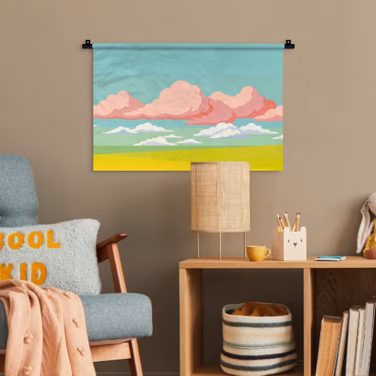 Wolken - Roze - Natuur - Modern - Pastel Wandkleed katoen klein -wsfeer4_kind