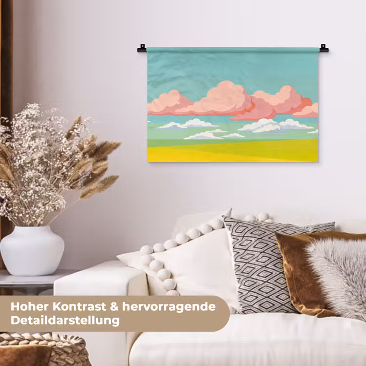 Wolken - Roze - Natuur - Modern - Pastel Wandkleed katoen klein -tsfeer1_DE