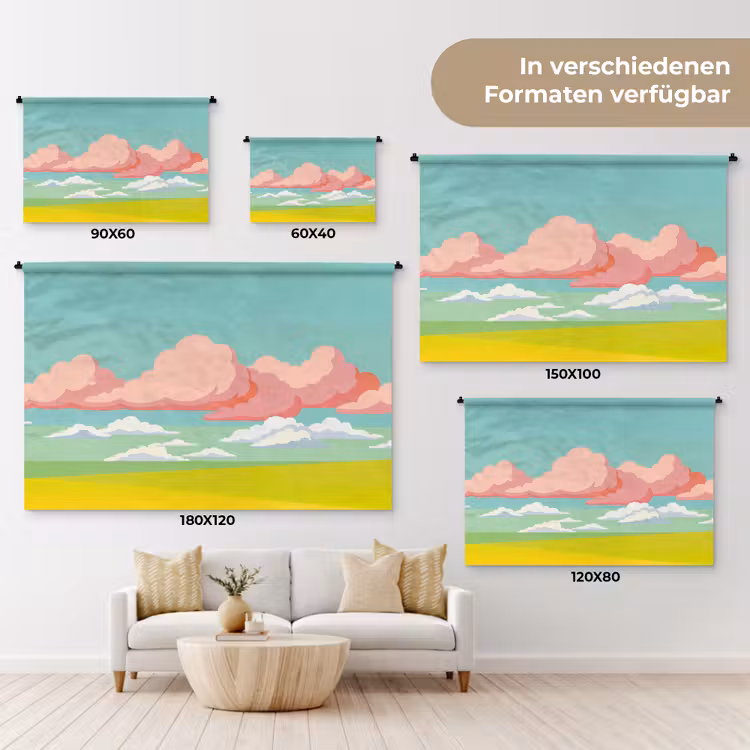 Wolken - Roze - Natuur - Modern - Pastel Wandkleed katoen klein -tsfeer8_DE