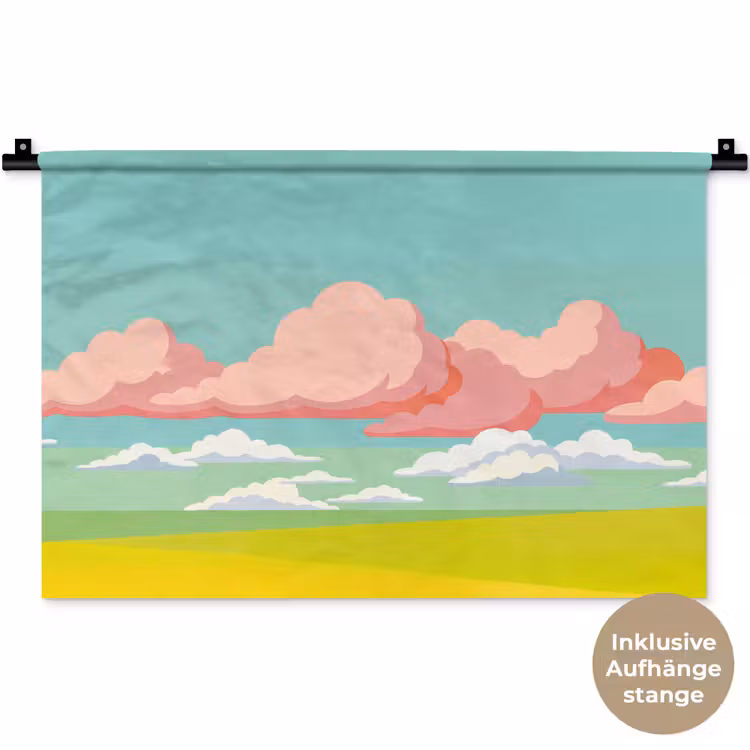 Wolken - Roze - Natuur - Modern - Pastel Wandkleed katoen klein -t3d_DE