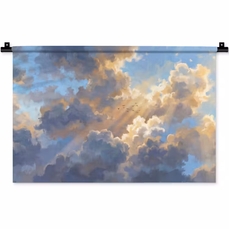 Wolken - Zonnestralen - Natuur - Abstract - Blauw Wandkleed katoen klein -zz3d