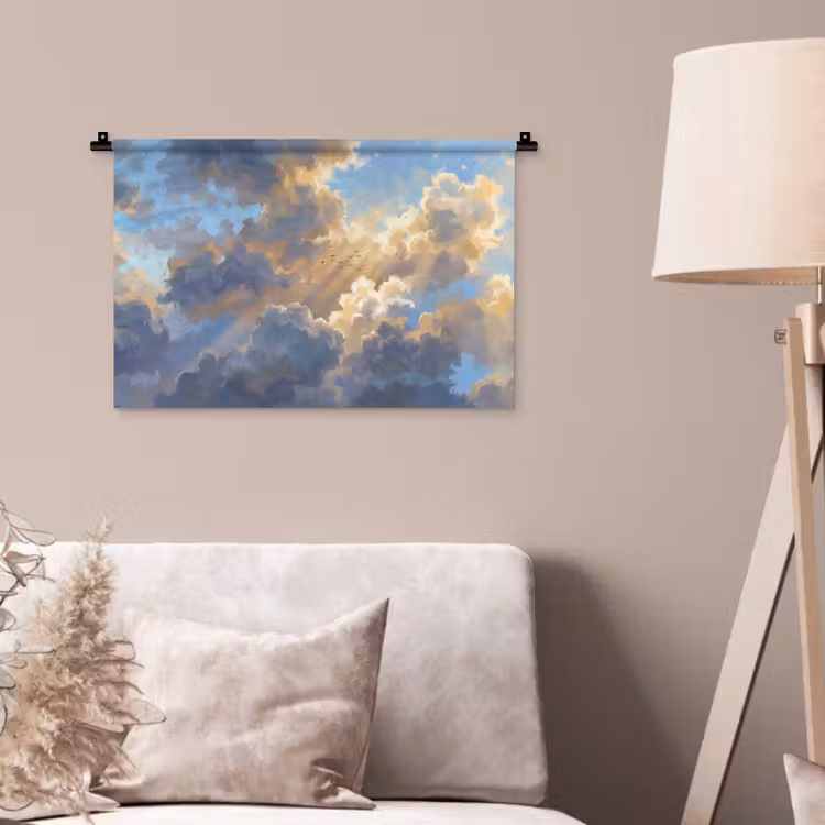Wolken - Zonnestralen - Natuur - Abstract - Blauw Wandkleed katoen klein -sfeer4