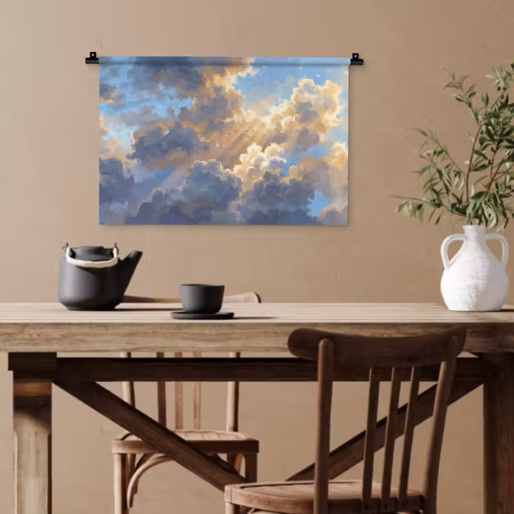 Wolken - Zonnestralen - Natuur - Abstract - Blauw Wandkleed katoen klein -sfeer6