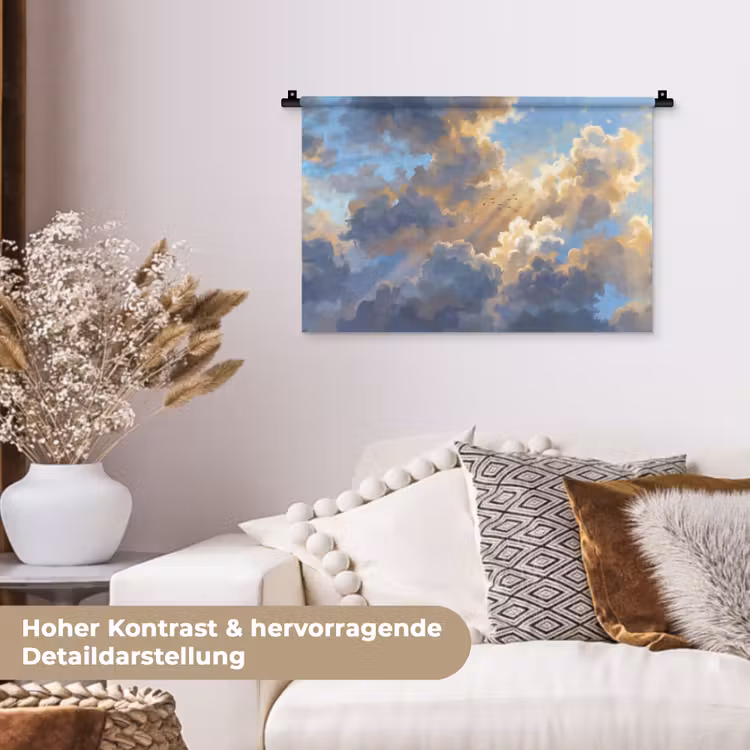 Wolken - Zonnestralen - Natuur - Abstract - Blauw Wandkleed katoen klein -tsfeer1_DE