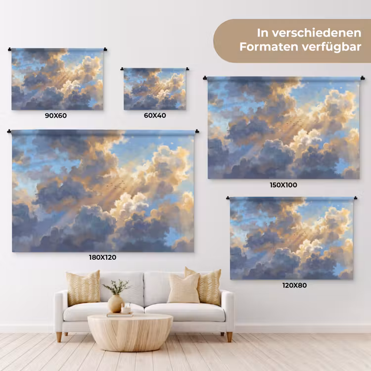 Wolken - Zonnestralen - Natuur - Abstract - Blauw Wandkleed katoen klein -tsfeer8_DE