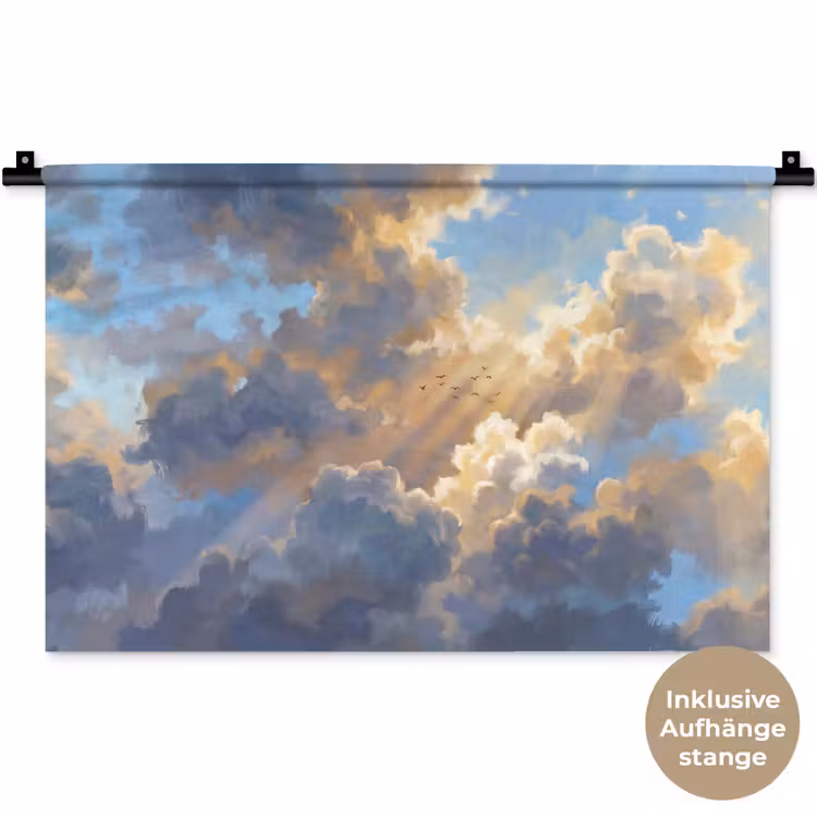 Wolken - Zonnestralen - Natuur - Abstract - Blauw Wandkleed katoen klein -t3d_DE