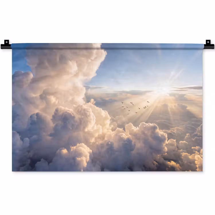 Wolken - Zonnestralen - Natuur - Wit Wandkleed katoen klein -zz3d