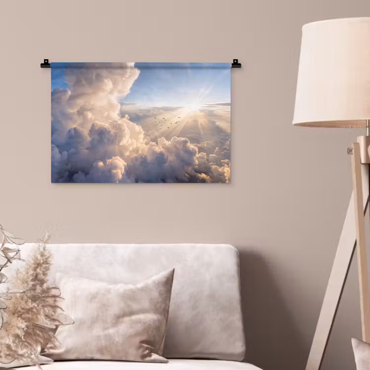 Wolken - Zonnestralen - Natuur - Wit Wandkleed katoen klein -sfeer4