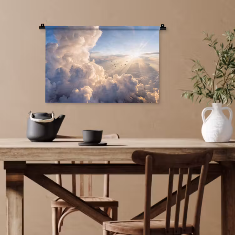 Wolken - Zonnestralen - Natuur - Wit Wandkleed katoen klein -sfeer6