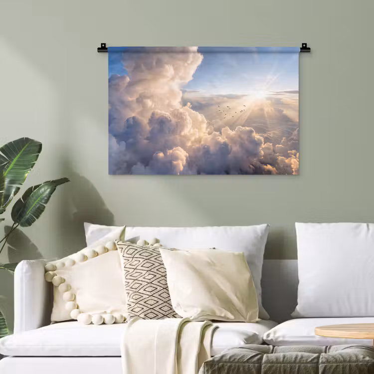Wolken - Zonnestralen - Natuur - Wit Wandkleed katoen klein -sfeer7