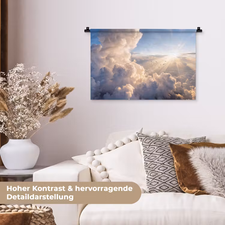 Wolken - Zonnestralen - Natuur - Wit Wandkleed katoen klein -tsfeer1_DE